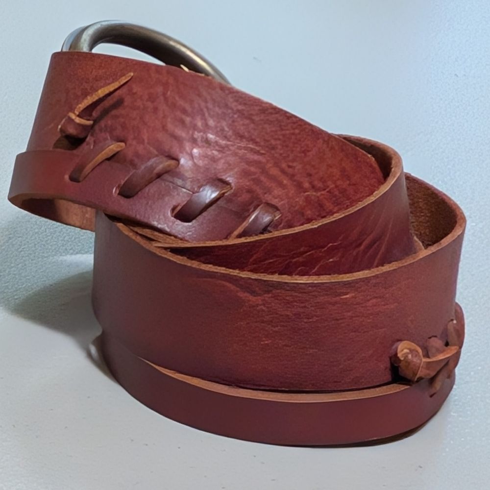 Lucky Brand Leather Braided Belt size L/XL whipstitch boho bohemian hippie brown - Picture 5 of 7